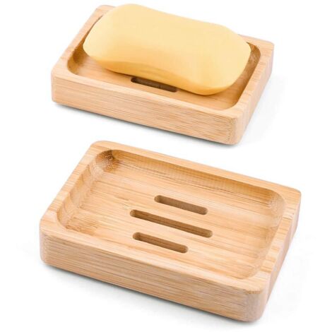 Lot de 2 porte-savon en bois de bambou naturel porte-savon pour cuisine salle de bain savon éponge