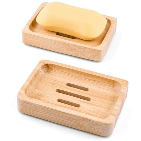 Lot de 2 porte-savon en bois de bambou naturel porte-savon pour cuisine salle de bain savon éponge