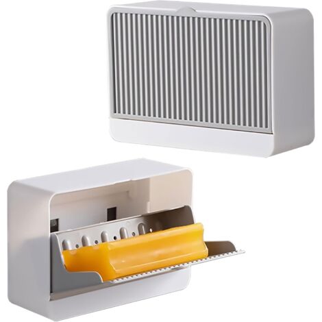 Lot de 2 porte-savons anti-poussière pour douche murale, porte-savon à coller, porte-savon en plastique sans perçage avec drain-AquaForge