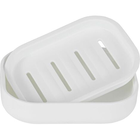 Lot de 2 porte-savons blancs avec système d'égouttage pour salle de bain, empêche le savon de se mouiller, facile à nettoyer