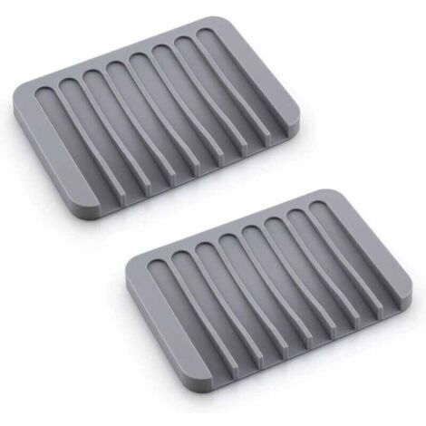 Lot de 2 porte-savons en silicone gris, adaptés à la salle de bain et à la cuisine. Fabriqués en silicone souple, ils sont à la fois pratiques et élégants.