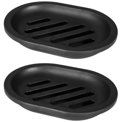 Lot de 2 Porte-savons, Porte Savon Noir Salle de Bain, Porte-Savon de Voyage, Nettoyage Facile, Sec, Stop Mushy soap (Noir)