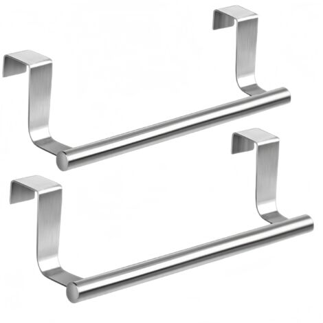 Lot de 2 porte-serviettes à suspendre aux portes, porte-torchons avec bandes anti-rayures, crochets torchons de cuisine sans perçage, acier inoxydable, argent, pour cuisine et salle de bain