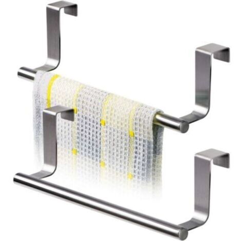 Lot de 2 porte-serviettes avec tiges en acier inoxydable à accrocher sur les portes des tiroirs d'armoire, aucun perçage nécessaire pour l'installati