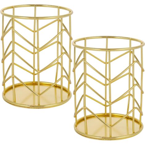 Lot de 2 porte-stylos dorés, pots à crayons design en W