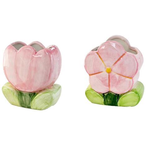 Lot de 2 porte-stylos en céramique à motif floral - Décoration de bureau