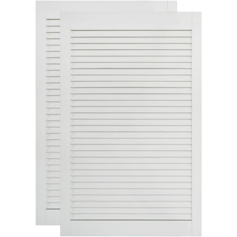 Lot de 2 portes à persiennes portes d'armoire portes d'étagères revêtement pour placard penderie garde-robe blanc 99,3 x 59,4 cm bois de pin massif