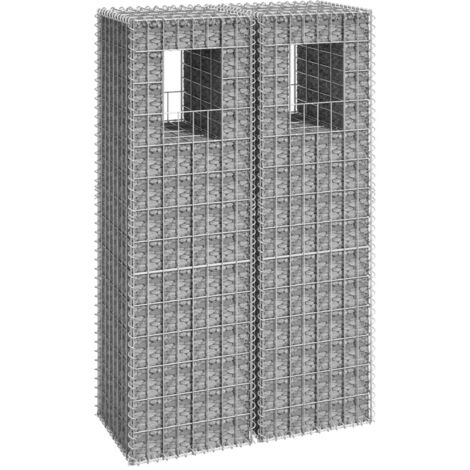 Lot de 2 Poteaux à panier de gabion  Jardiniere Mur en gabion 40x40x140 cm Fer 21641