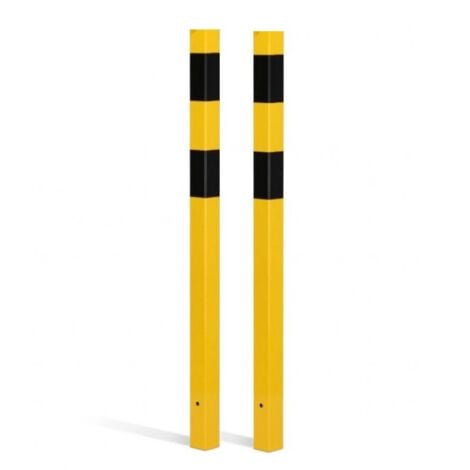 Lot de 2 Poteaux de Protection en Acier DANCOP 7x7x140cm à Sceller avec Oeillets Jaune et Noir - 20-40 - NEUF