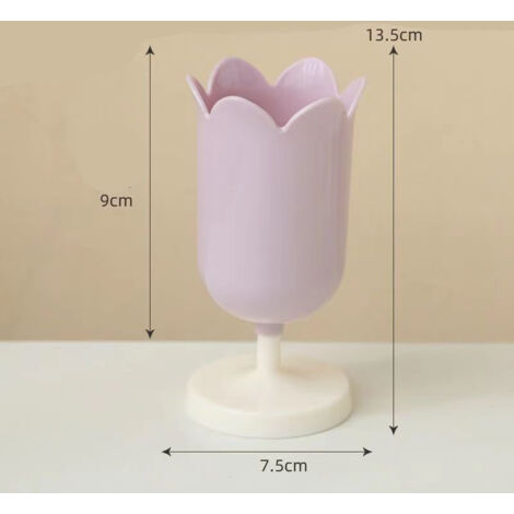 Lot de 2 pots à crayons en plastique en forme de tulipe pour ranger maquillage et accessoires de bureau - Violet clair