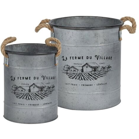 Lot de 2 pots à fleurs métal décoré