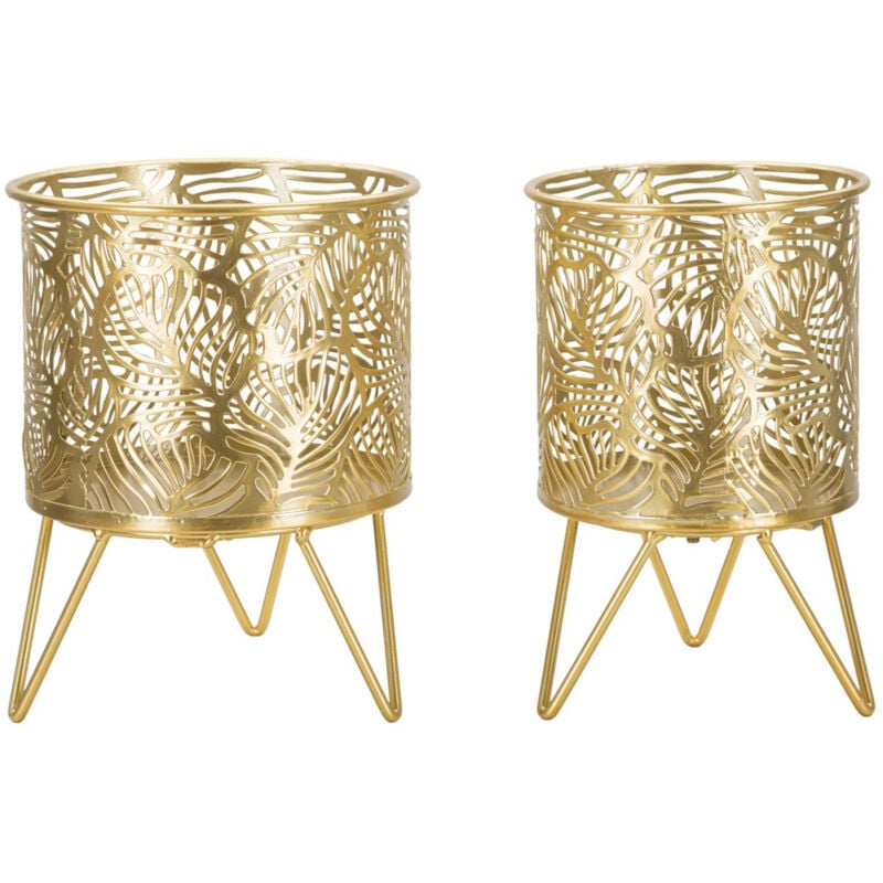 Lot de 2 Pots à Plantes MF414, Métal, Or, 16x16x20 cm