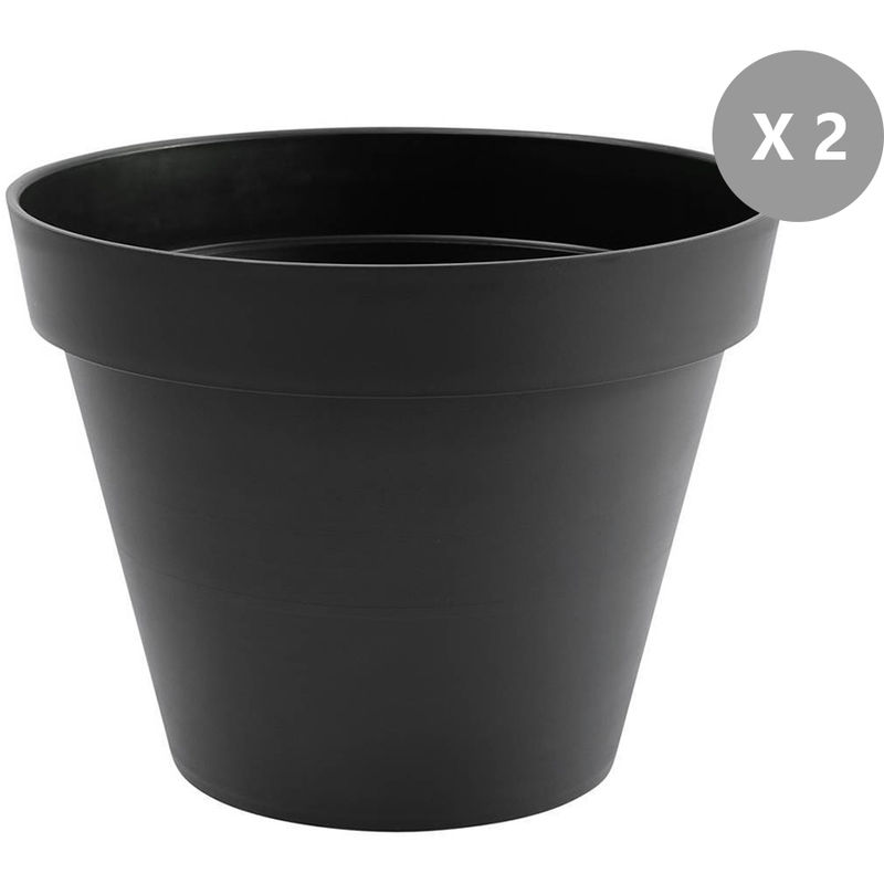 Lot de 2 Pots de fleur rond Toscane Ø 80 x H.66 cm Anthracite - Eda