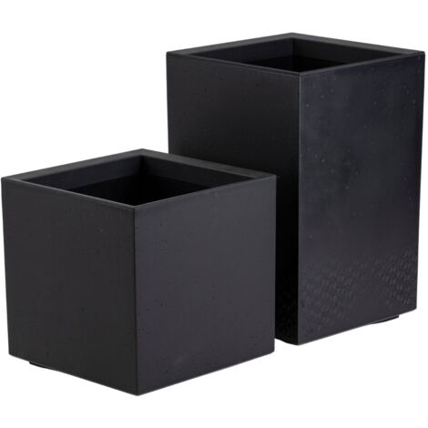Lot de 2 pots de fleurs Betonique sur roulettes 40 cm, noirs recyclés