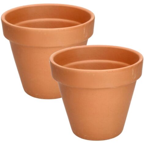 Lot de 2 pots de fleurs en terre cuite - 17 cm - Avec bord - Pour l'intérieur et le jardin