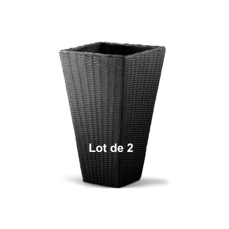 Lot de 2 Pots de fleurs imitation rotin anthracite 40 x 40 x 70 cm