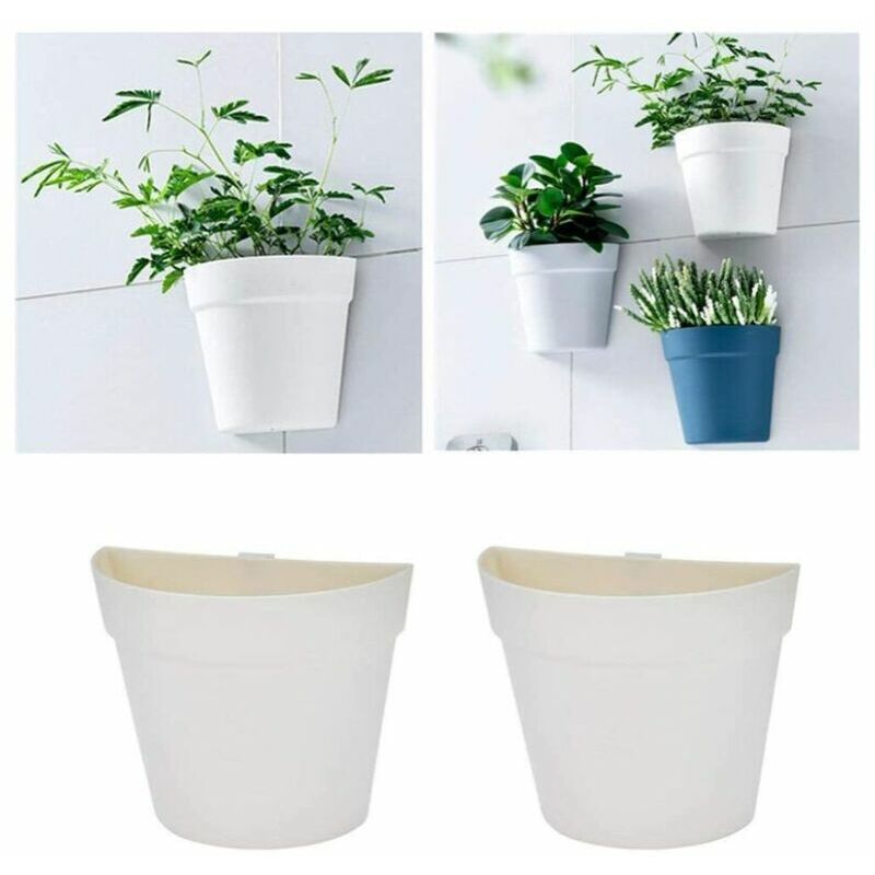 Gabrielle - Lot de 2 pots de fleurs muraux en plastique à suspendre pour intérieur et extérieur Blanc crème