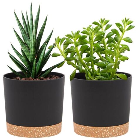 Lot de 2 Pots de Plantes 12cm, Pots pour Plantes d'intérieur avec Trous de Drainage et Base Amovible, Soucoupe décorative Moderne pour jardinières d'extérieur (Noir 12cm)