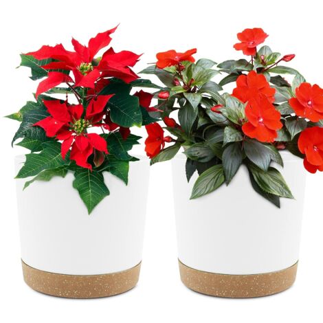 Lot de 2 Pots de Plantes 16.5cm, Pots pour Plantes d'intérieur avec Trous de Drainage et Base Amovible, Soucoupe décorative Moderne pour jardinières d'extérieur (blanc16.5cm)