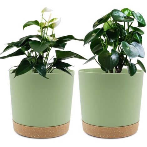 Lot de 2 Pots de Plantes 16cm, Pots pour Plantes d'intérieur avec Trous de Drainage et Base Amovible, Soucoupe décorative Moderne pour jardinières d'extérieur (Vert 16cm)