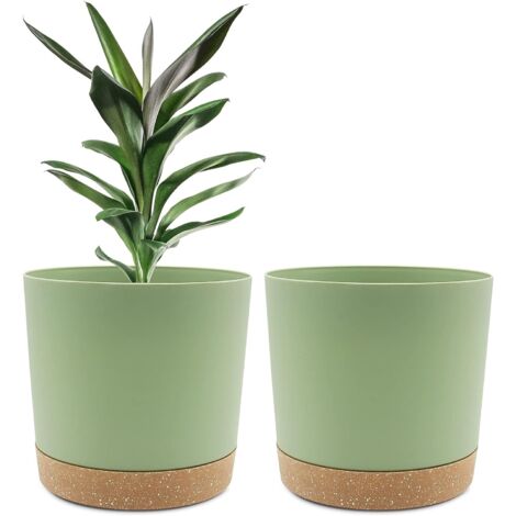 Lot de 2 Pots de Plantes 20x16,5x19 cm , Pots pour Plantes d'intérieur avec Trous de Drainage et Base Amovible, Soucoupe décorative Moderne pour jardinières d'extérieur (Vert)