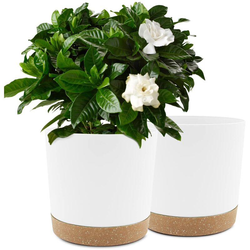 Lot de 2 Pots de Plantes 25.4cm, Pots pour Plantes d'intérieur avec Trous de Drainage et Base Amovible, Soucoupe décorative Moderne pour jardinières
