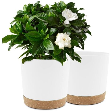 Lot de 2 Pots de Plantes 25.4cm, Pots pour Plantes d'intérieur avec Trous de Drainage et Base Amovible, Soucoupe décorative Moderne pour jardinières d'extérieur (Blanc 25.4cm)