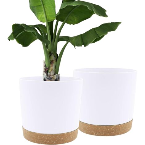 Lot de 2 Pots de Plantes 30,5cm, Pots pour Plantes d'intérieur avec Trous de Drainage et Base Amovible, Soucoupe décorative Moderne pour jardinières d'extérieur (Blanc 30,5cm)