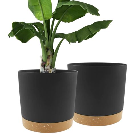 Lot de 2 Pots de Plantes 30.5cm, Pots pour Plantes d'intérieur avec Trous de Drainage et Base Amovible, Soucoupe décorative Moderne pour jardinières d'extérieur (Noir 30.5cm)