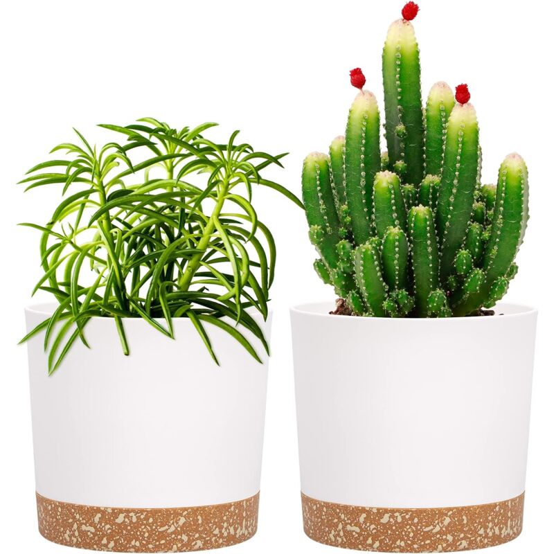 Ahlsen Lot de 2 Pots de Plantes, Pots pour Plantes d'intérieur avec Trous de Drainage et Base Amovible, Soucoupe décorative Moderne (blanc)