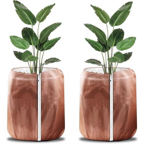 Lot de 2 pots de protection hivernale pour pots de fleurs, 70 x 65 cm, housses de protection contre le gel, avec cordon de serrage et fermeture éclair, sac de protection pour l'hiver et