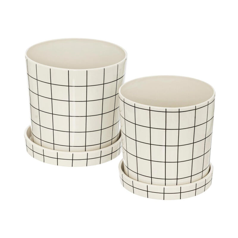 Lot de 2 Pots en Dolomite 'Kaya' 25cm Blanc & Noir