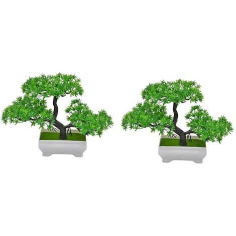 Lot de 2 pots en plastique pour bonsaï artificiel, petits arbres, verts.