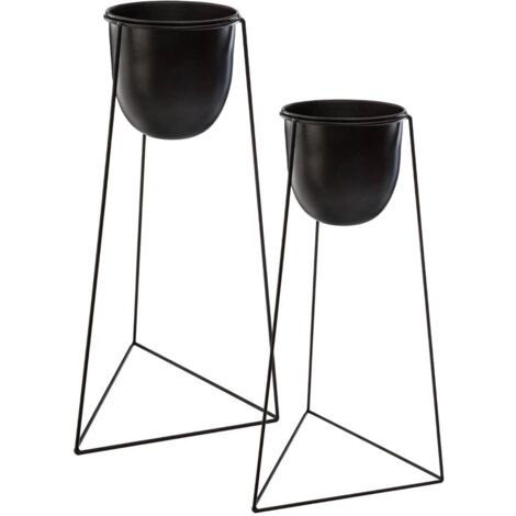 Lot de 2 pots noirs avec supports en métal de tailles différentes - Noir - Livraison gratuite - Noir