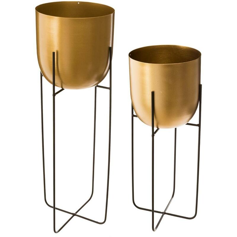 Atmosphera - Set de 2 pots métal doré D16 18,5cm créateur d'intérieur - Or