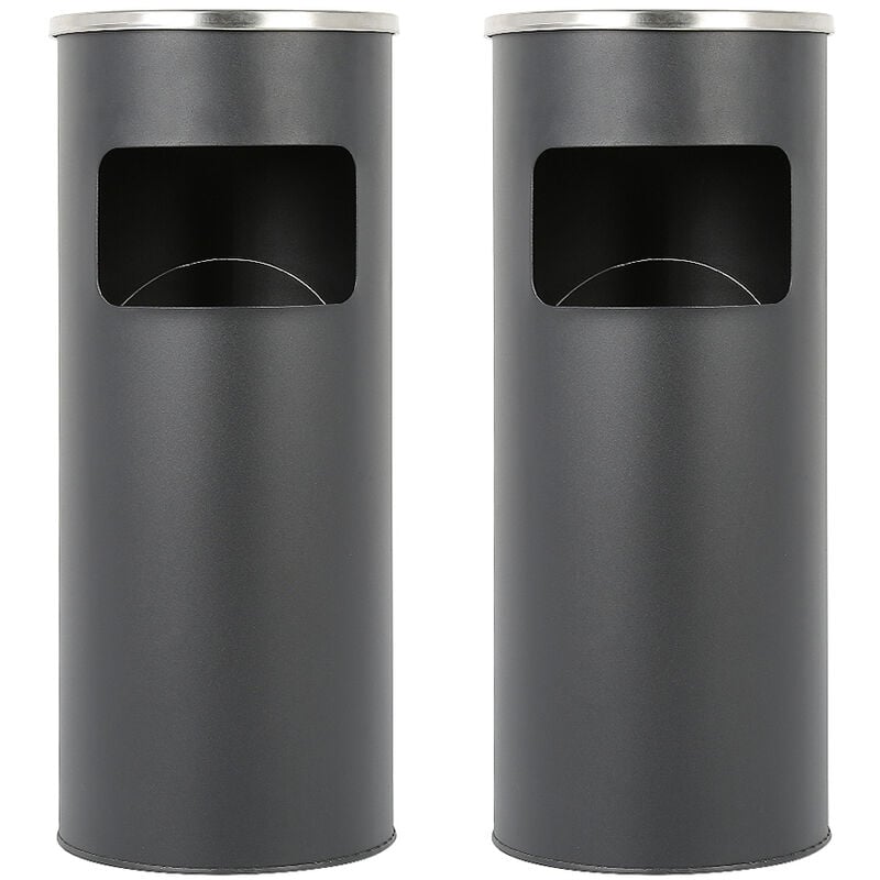 Lot de 2 Poubelle en Acier avec Durable Cendrier sur pied en métal Haloyo 25 x 25 x 60 cm,noir