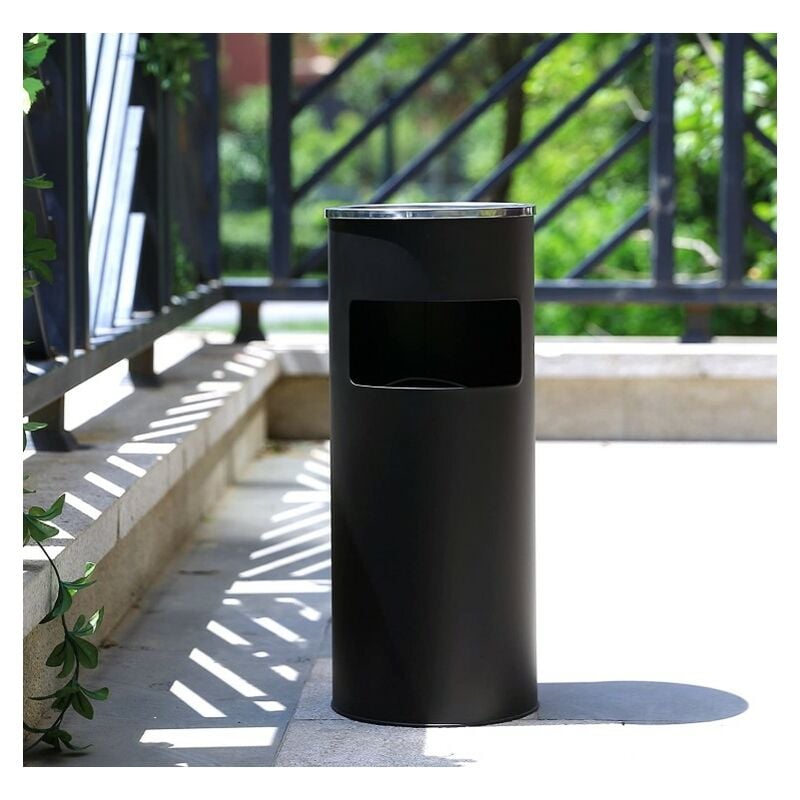Lot de 2 Poubelle Ronde Anti Feu Haloyo Acier Inoxydable avec Cendrier,25 x 25 x 60 cm,noir