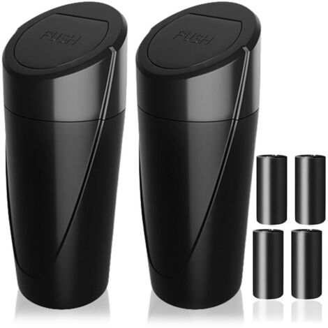 Lot de 2 poubelles de voiture avec couvercle - Porte-gobelet - Mini poubelle noire pour voiture avec poubelle - Organisateur et rangement pour accessoires de siège avant