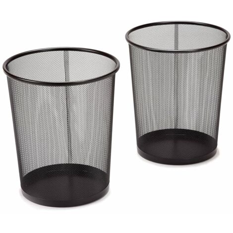 Lot de 2 poubelles rondes en treillis d'acier, adaptées aux déchets ménagers, de bureau ou de garage, ou au recyclage, noires, 6 gallons.
