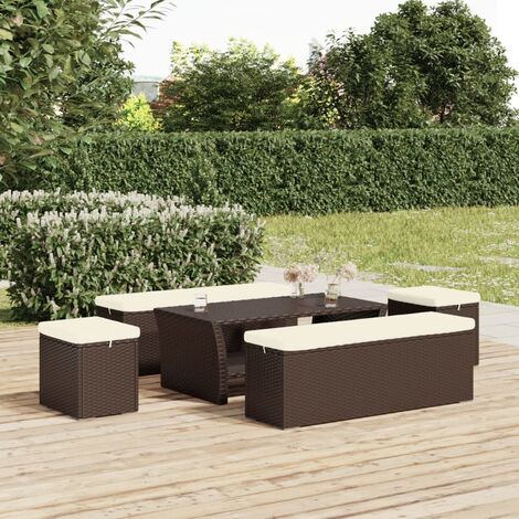 Lot de 2 Poufs avec coussins，Tabouret basse，Repose-pieds marron 40x30x40 cm résine tressée CNENE128895