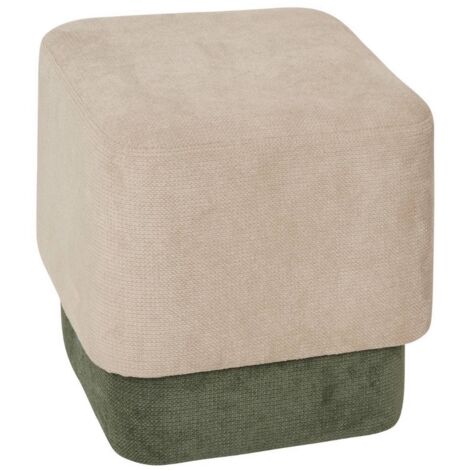 Lot de 2 Poufs carrés empilables coloris sable et vert - Longueur 41 x Profondeur 41 x Hauteur 42 cm