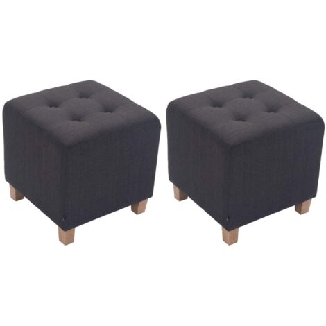 Lot de 2 poufs carrés en tissu gris foncé avec pieds en bois 45x45 cm – Assise capitonnée élégante 100006363