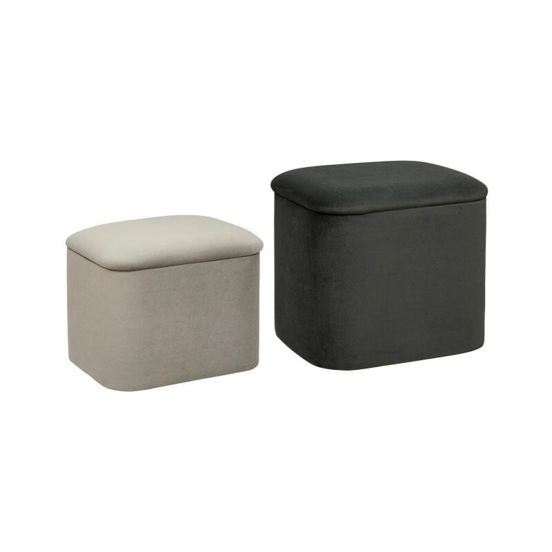 Atmosphera - Lot de 2 Poufs Coffre Velours 'Dani' 40cm Gris