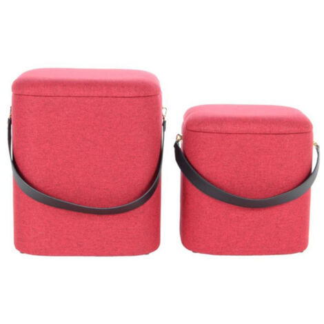 Lot de 2 Poufs & Coffres de Rangement "Arabella" 44cm Rouge & Noir