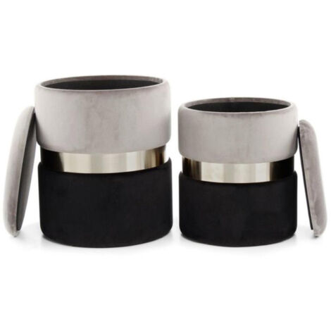 Lot de 2 Poufs & Coffres de Rangement "Zora" 44cm Gris & Noir