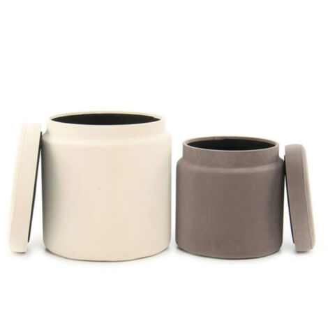 Lot de 2 Poufs & Coffres de Rangement "Zora" 44cm Ivoire & Taupe