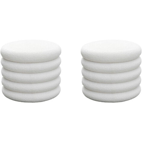 Lot de 2 poufs coffres ronds en tissu bouclette ø47cm - Blanc - Bubble