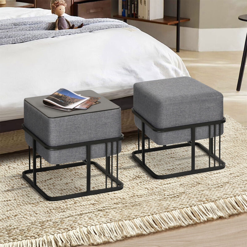 [en.casa] - Lot de 2 poufs empilables Tas multifonctionnel carré gris foncé