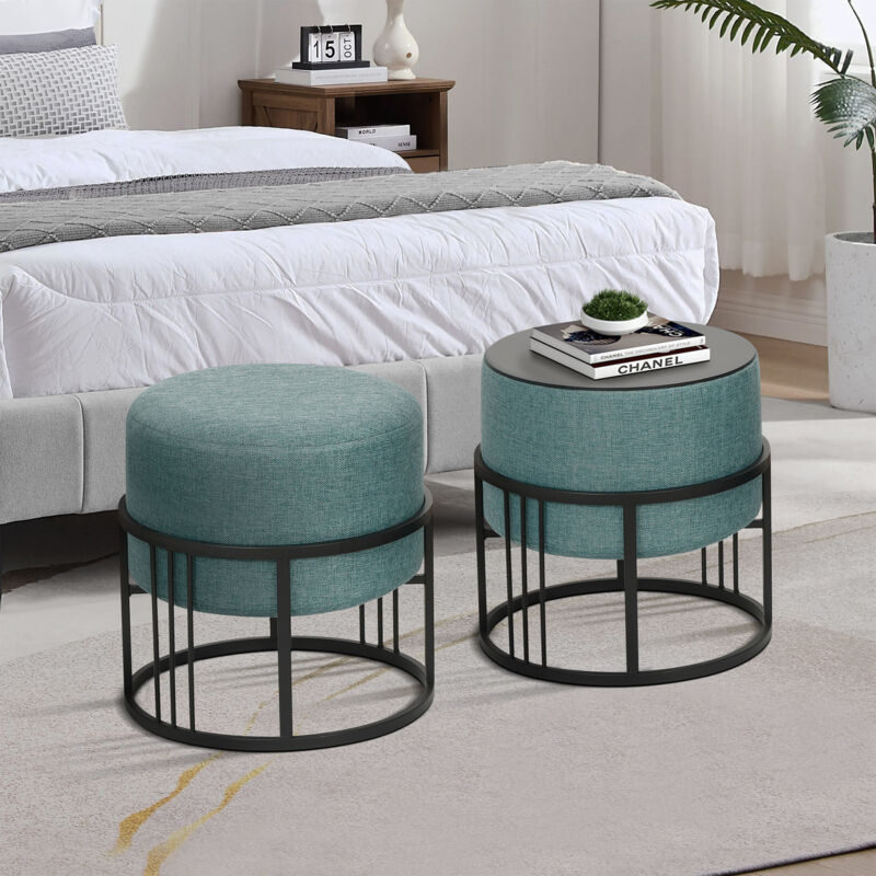 [en.casa] - Lot de 2 poufs empilables Tas multifonctionnel rond vert