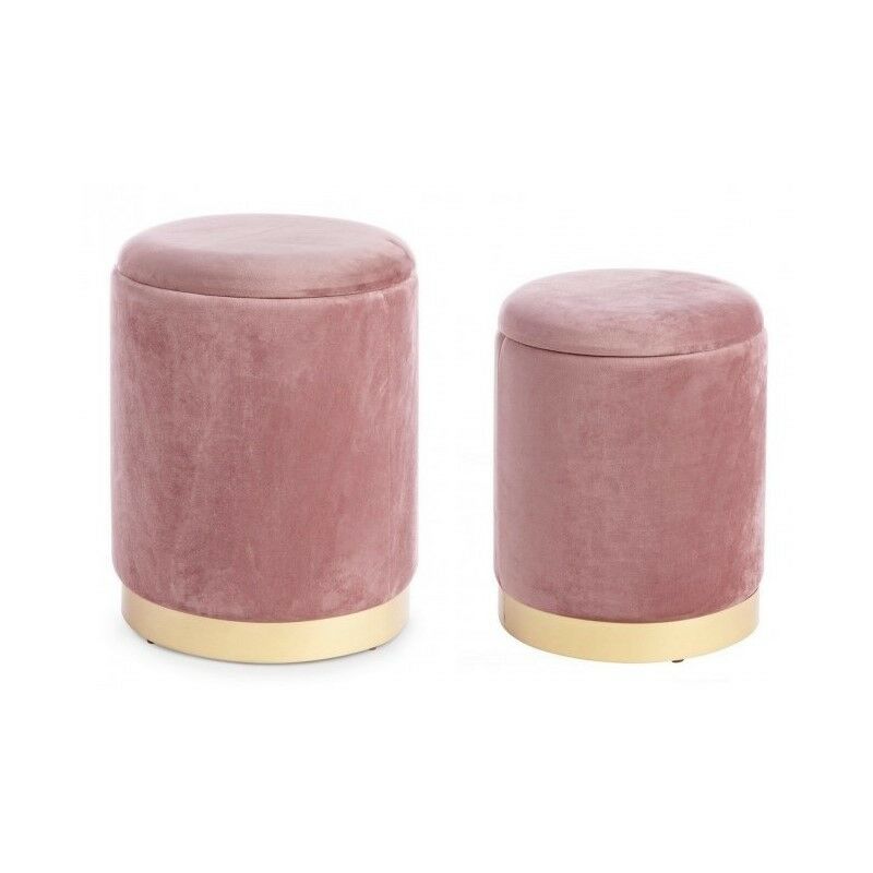 Bizzotto - Lot de 2 Poufs en velours avec contenant polina Rose Antique